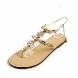 Bohemian Women Sandals Crystal Flat Strap Sandalias Rhinestone Chain Women Shoes Flip Flops Zapatos Mujer