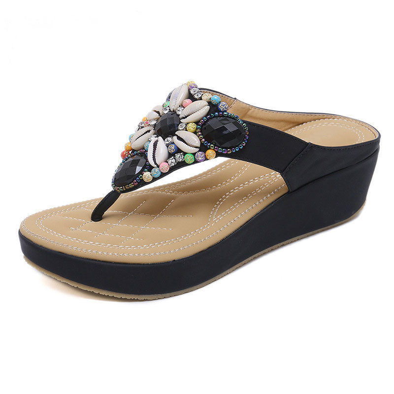 Ethnic Style Women Flip Flops Beach Bohemian Beaded Slope