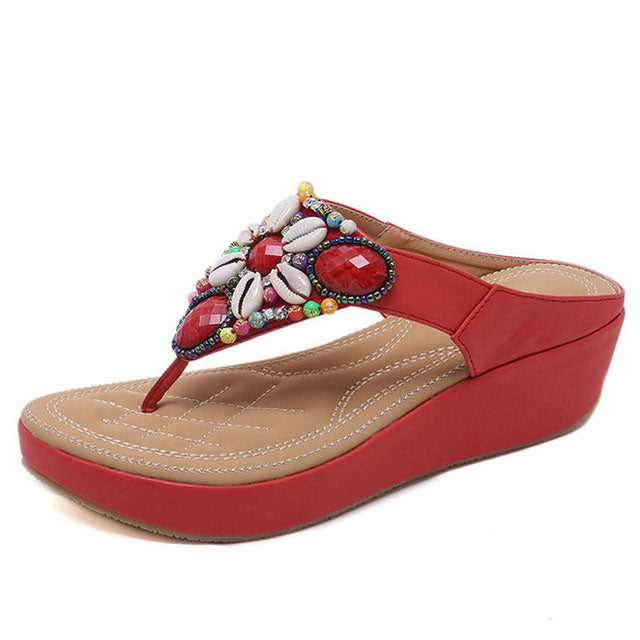 Ethnic Style Women Flip Flops Beach Bohemian Beaded Slope