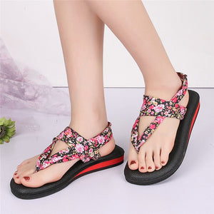 Flat Sandals Women's Bohemian Floral Print Flip Flops Sandals Girls Round Toe Sandals Shoes Tongs