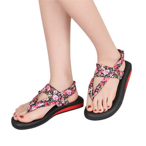 Flat Sandals Women's Bohemian Floral Print Flip Flops Sandals Girls Round Toe Sandals Shoes Tongs