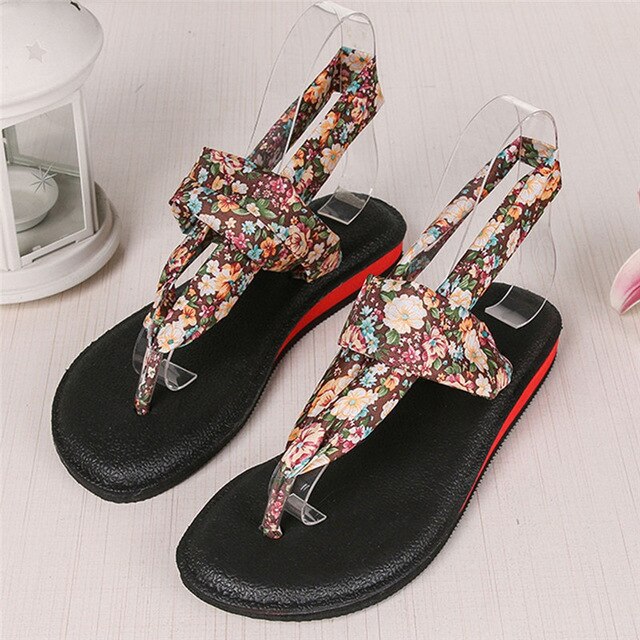 Flat Sandals Women's Bohemian Floral Print Flip Flops Sandals Girls Round Toe Sandals Shoes Tongs