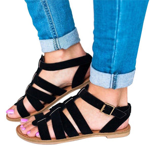 Women Flat Sandals Bohemian Open Toe Sandals Summer Round Toe Sandals Buckle Strap Shoes Tongs