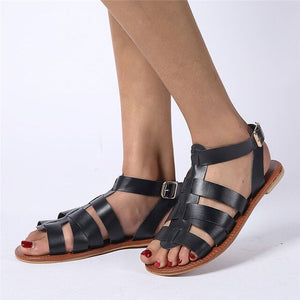 Women Flat Sandals Bohemian Open Toe Sandals Summer Round Toe Sandals Buckle Strap Shoes Tongs