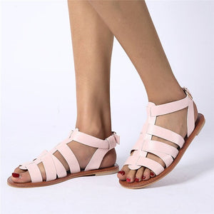 Women Flat Sandals Bohemian Open Toe Sandals Summer Round Toe Sandals Buckle Strap Shoes Tongs