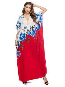 Summer Floral Print Bohemian Maxi Dress 2019 Bat Sleeve Muslim Abaya Islamic Dubai Arabic Morocco Robe Plus size 3XL Long Dress