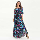 2019 Summer Slash Neck Printed Bohemian Maxi Dress Lining Inside Lace Up Muslim Abaya Islamic Dubai Arabic Morocco Robe VKDR1548