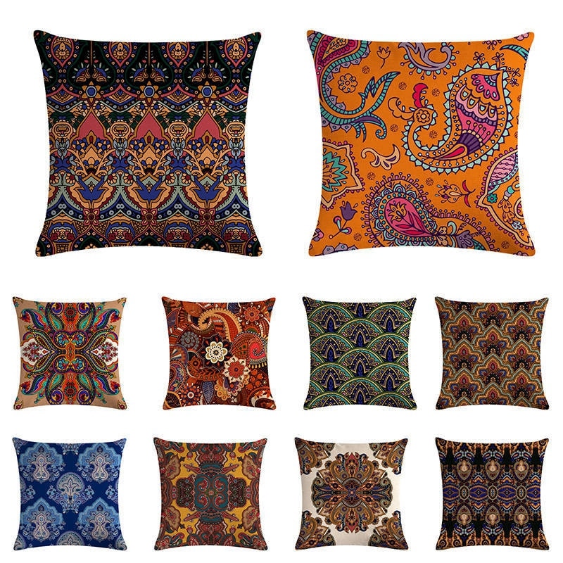 Morocco Style Geometric Cushion Cover Cotton Linen Bohemian Flowers Decorative Pillows Cover Home Decor Sofa Chair Throw Pillows