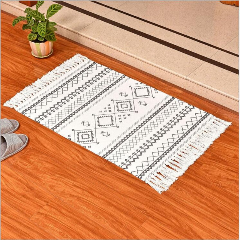 Moroccan Cotton Area Rug,Hand Woven Chic Diamond Print Tassels Throw Rugs Door Mat with Non-Slip Pads,Indoor Area Rugs Bedroom