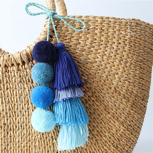 Handmade Pom Pom Colorful 4 Layered Tassel Keychain Bag