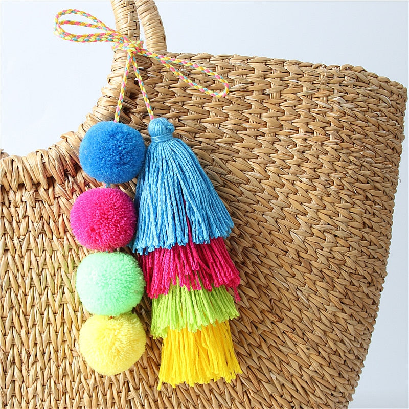 Handmade Pom Pom Colorful 4 Layered Tassel Keychain Bag