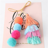 Handmade Pom Pom Colorful 4 Layered Tassel Keychain Bag