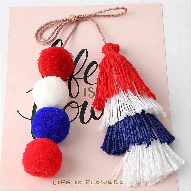 Handmade Pom Pom Colorful 4 Layered Tassel Keychain Bag