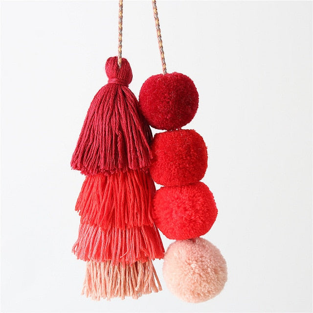 Handmade Pom Pom Colorful 4 Layered Tassel Keychain Bag