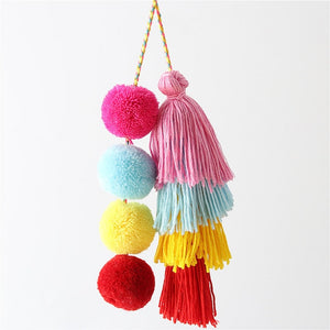 Handmade Pom Pom Colorful 4 Layered Tassel Keychain Bag