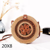 Black Round Rattan Bags For Women Straw Handmade Woven Circle Shoulder Bag