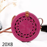 Black Round Rattan Bags For Women Straw Handmade Woven Circle Shoulder Bag