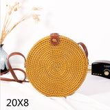 Black Round Rattan Bags For Women Straw Handmade Woven Circle Shoulder Bag