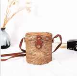 Black Round Rattan Bags For Women Straw Handmade Woven Circle Shoulder Bag