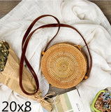 Black Round Rattan Bags For Women Straw Handmade Woven Circle Shoulder Bag