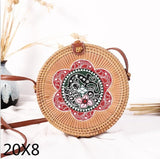 Black Round Rattan Bags For Women Straw Handmade Woven Circle Shoulder Bag