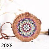 Black Round Rattan Bags For Women Straw Handmade Woven Circle Shoulder Bag